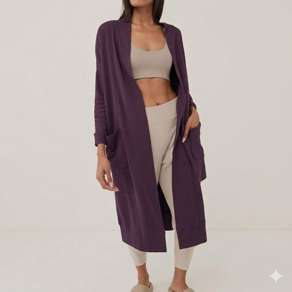 Pact Brooklyn Airplane Organic Cotton Open Front Cardigan Size  XXL  in Plum - Picture 3 of 5